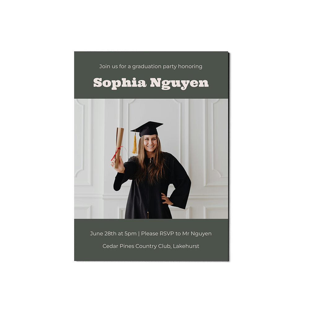 Dark Green 3 Photo Graduation Announcement Portrait
