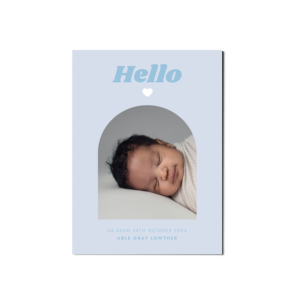 Blue Arch Baby Announcement Portrait