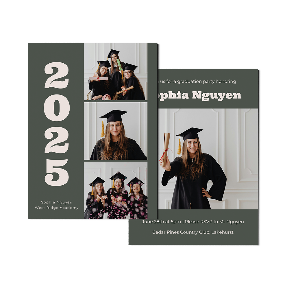 Dark Green 3 Photo Graduation Announcement Portrait
