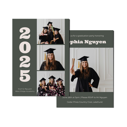 Dark Green 3 Photo Graduation Announcement Portrait