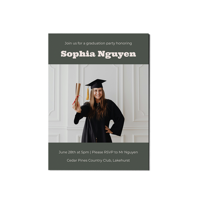 Dark Green 3 Photo Graduation Announcement Portrait