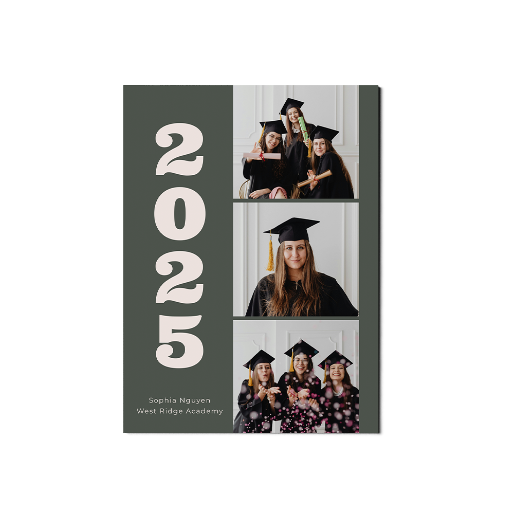 Dark Green 3 Photo Graduation Announcement Portrait