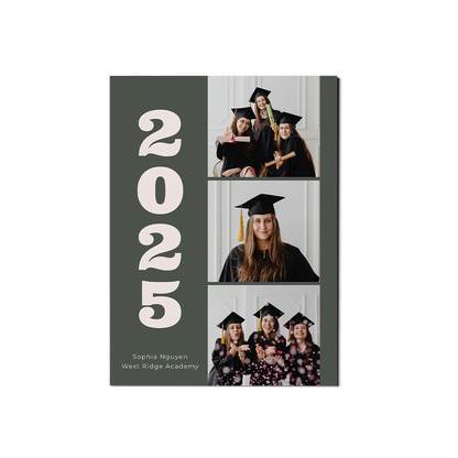 Dark Green 3 Photo Graduation Announcement Portrait