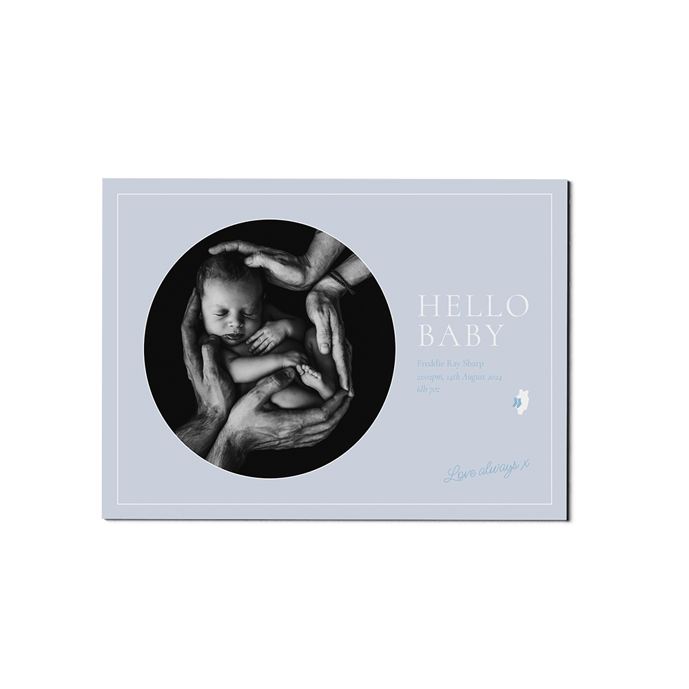 Blue Circle Baby Announcement Landscape