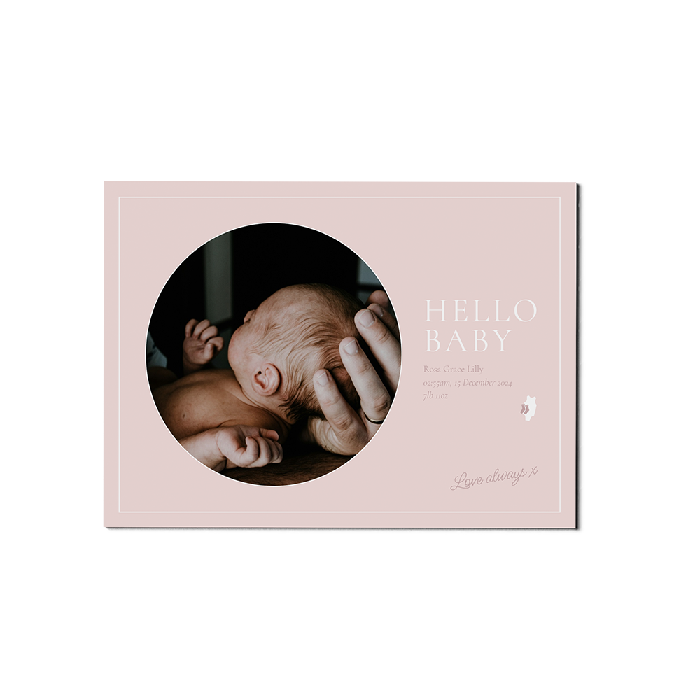 Pink Circle Baby Announcement Landscape