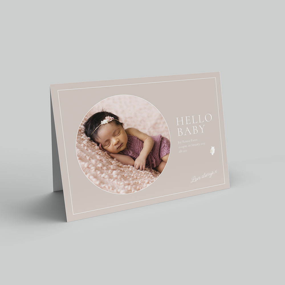 Beige Circle Baby Announcement Landscape