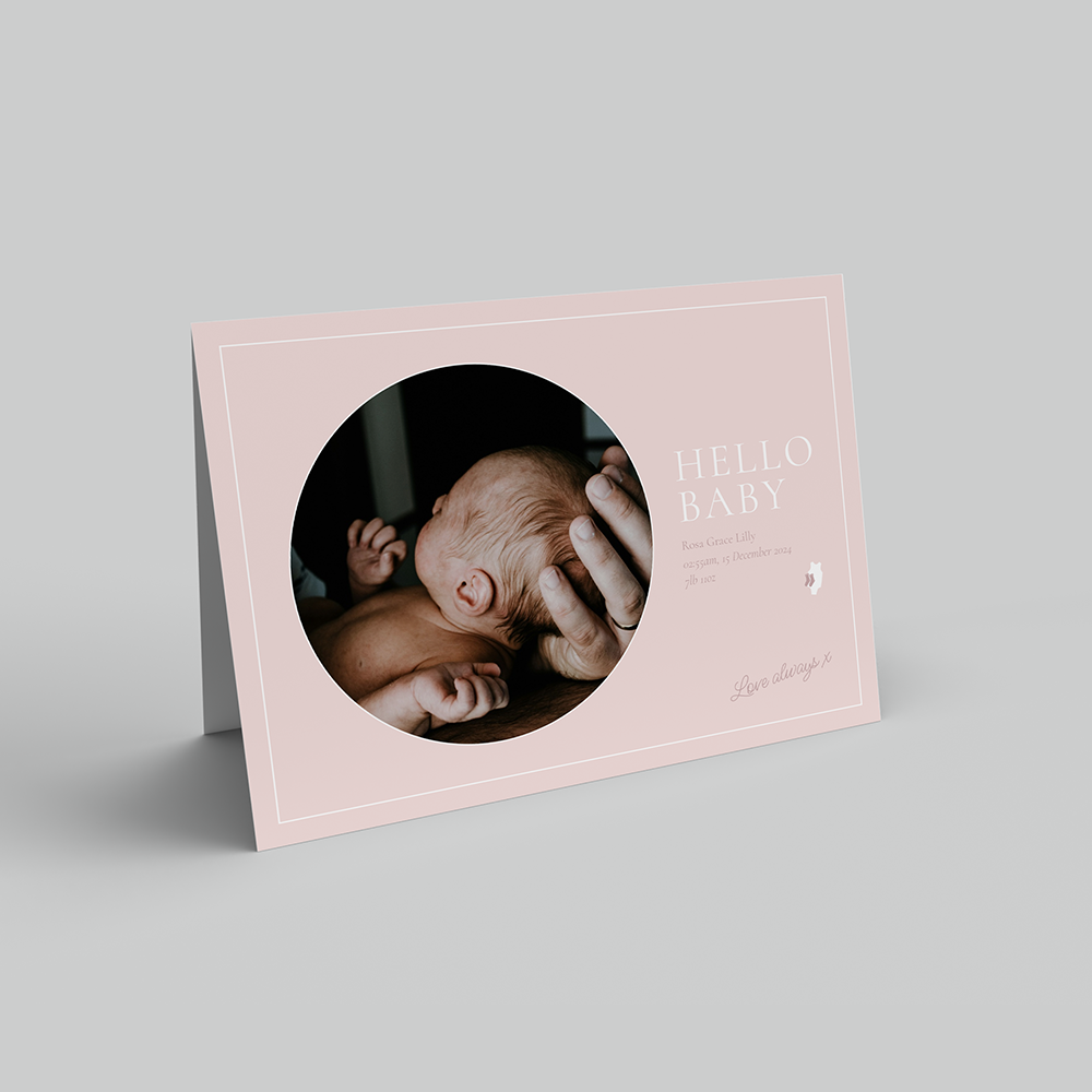 Pink Circle Baby Announcement Landscape