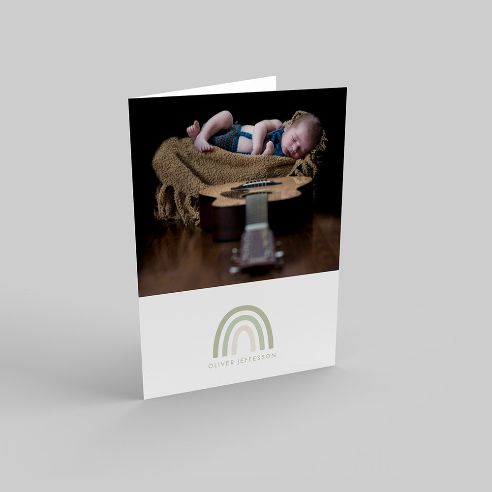 Rainbow Green Baby Announcement Portrait